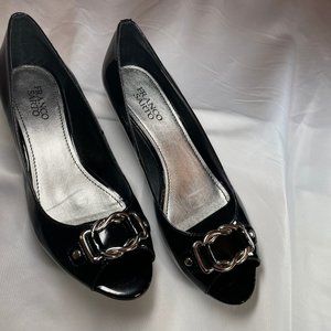 Franco Sarto Black Patent Leather Peep Toe Pumps - 2 in Heel size 9.5